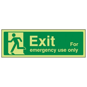 Exit For Emergency Use Man Left Sign - Glow in Dark - 300x100mm (x3)