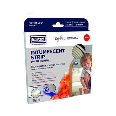 Exitex Self Adhesive Surface Mounted Intumescent Strip with brush, White, 5.2m
