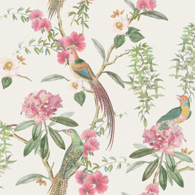 Exotic Garden Pink Green Wallpaper