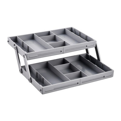 Expandable Adjustable 2-Tier Single Row Drawer Organiser Storage Tray with Dividers, Grey