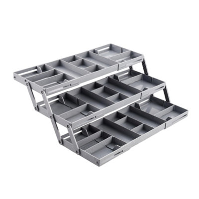 Expandable Adjustable 3-Tier Single Row Drawer Organiser Storage Tray with Dividers, Grey