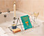 Expandable Chrome Over Bath Rack Organiser with Book, Drink & Candle Holders - Extends From 62cm to 90cm