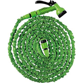 Expandable Green Garden Hose 100ft - Twist, Kink & Tangle Free Flexible Water Hose Pipe with Connector & 7-Function Spray Nozzle