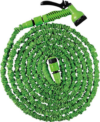 Expandable Green Garden Hose 25ft - Twist, Kink & Tangle Free Flexible Water Hose Pipe with Connector & 7-Function Spray Nozzle