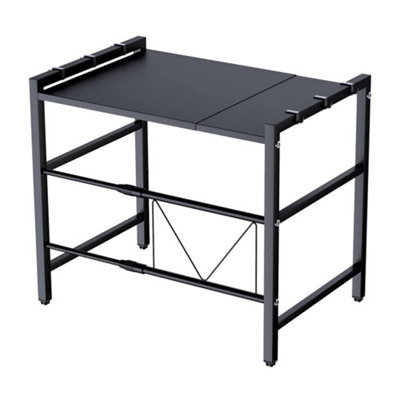 Expandable Microwave Oven Rack with 6 Hooks 2-Tier Kitchen Counter Organizer  Shelf