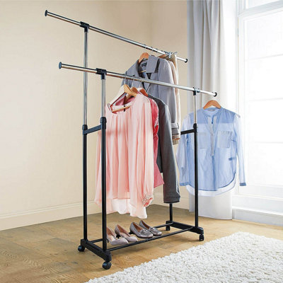 Expanding Clothes Rail - Adjustable Height and Width with Swivel Wheels for Extra Hanging Space - H93-162 x W80-145cm
