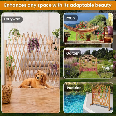 Expanding Freestanding Wooden Trellis Fence Solid Wooden Movable ...
