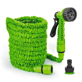 Expanding Garden Water Hose Pipe Spray Gun Flexible Grow Stretch Hosepipe (15m - Green)