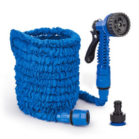 Expanding Garden Water Hose Pipe Spray Gun Flexible Grow Stretch Hosepipe (30m - Blue)