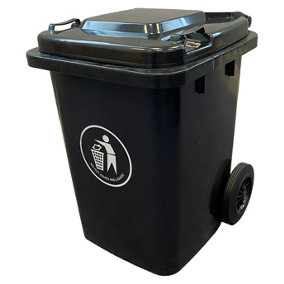Express Wheelie Bins - Black/Grey Small Outdoor Wheelie Bin for Trash and Rubbish 80L with Rubber Wheels