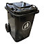 Express Wheelie Bins - Black/Grey Small Outdoor Wheelie Bin for Trash and Rubbish 80L with Rubber Wheels