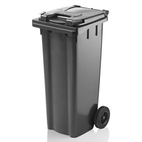 Express Wheelie Bins - Black Outdoor Wheelie Bin for Trash and Rubbish 140L Council Size with Rubber Wheels