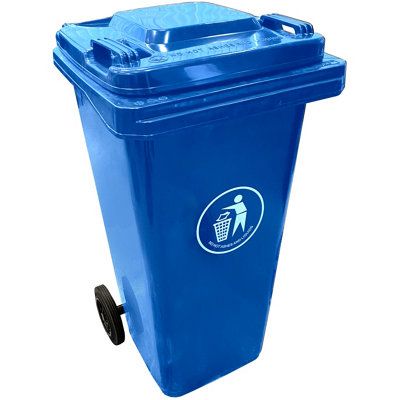 Express Wheelie Bins - Blue Outdoor Wheelie Bin for Trash and Rubbish 120L with Rubber Wheels