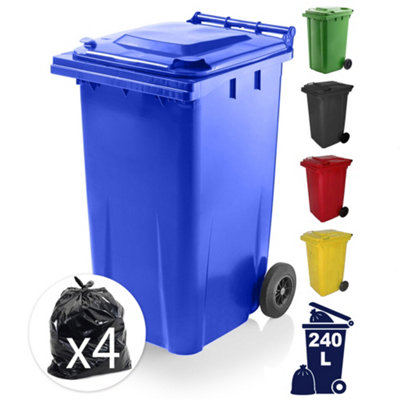 Express Wheelie Bins Blue Outdoor Wheelie Bin for Trash & Rubbish 240L Council Size with Rubber Wheels