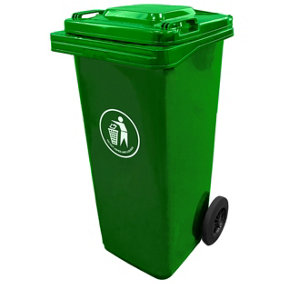 Express Wheelie Bins -  Green Outdoor Wheelie Bin for Trash and Rubbish 120L with Rubber Wheels