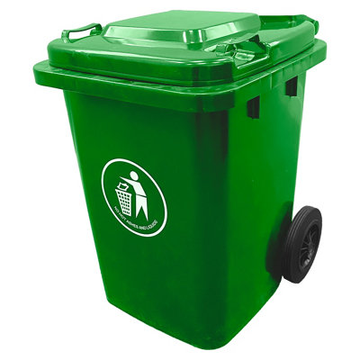 Express Wheelie Bins - Green Small Outdoor Wheelie Bin for Trash and Rubbish 80L with Rubber Wheels