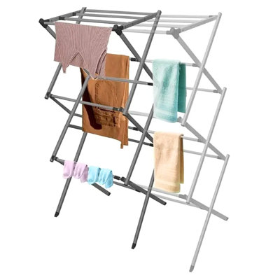 Extendable 3-Tier Airer Foldable & Portable Clothes Drying Rack Grey