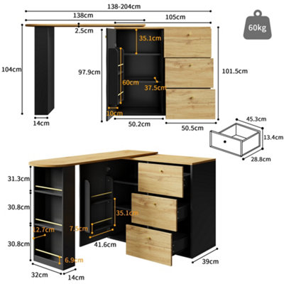 Extendable Bar Table with 360-degree Rotating Top & Storage - Modern ...
