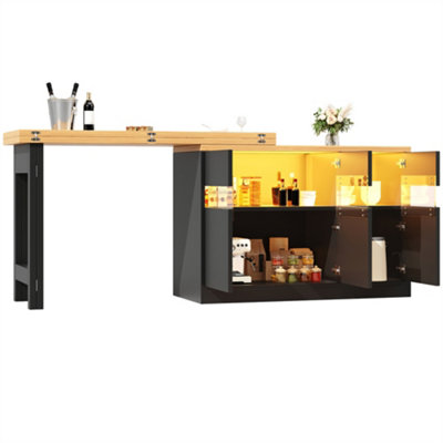 Extendable bar table with LED lighting and swivel function, adjustable ...