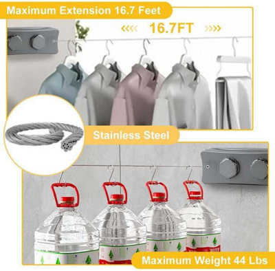 Extendable Clothesline Wall Mount 2 Cords Adjustable Laundry Line Rope ...