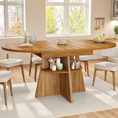 Extendable Dark Brown Dining Table, Round to Oval (110-150cm), Seats 4-8, Space-Saving with Storage