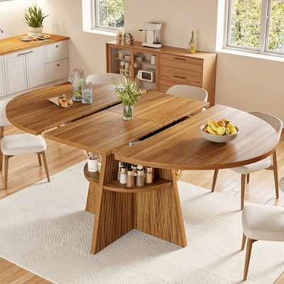 Extendable Dark Brown Dining Table, Round to Oval (110-150cm), Seats 4-8, Space-Saving with Storage