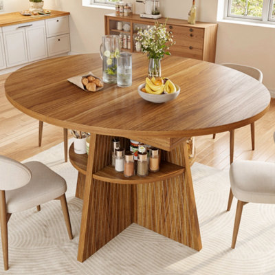 Extendable Dark Brown Dining Table, Round to Oval (110-150cm), Seats 4-8, Space-Saving with Storage