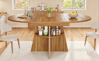 Extendable Dark Brown Dining Table, Round to Oval (110-150cm), Seats 4-8, Space-Saving with Storage