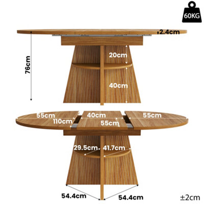 Extendable Dark Brown Dining Table, Round to Oval (110-150cm), Seats 4-8, Space-Saving with Storage