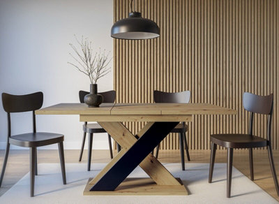 Extendable Dining Kitchen Table Oak Black 120 160cm X Leg Frame Seat 6 8 Seater