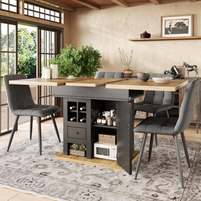 Extendable Dining Table 110-140cm with Storage, Wine Rack & Drawers ...
