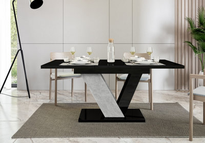 Extendable Dining Table 120 - 160cm V Legs Modern Black Grey Concrete Effect