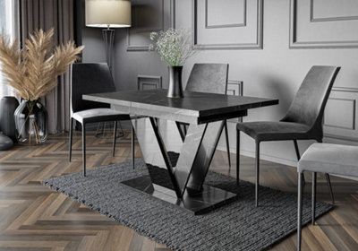 Extendable Dining Table 120 - 160cm V Legs Modern Marble Concrete Effect