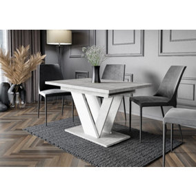 Extendable Dining Table 120 - 160cm V Legs Modern White Grey Marble Effect Bai