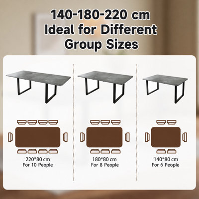 Extendable Dining Table 140-180-220x80cm, Rectangular Kitchen & Dining ...