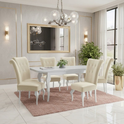 Extendable Dining Table and 6 Chairs Wood MDF HDF Chipboard Lara 140 to ...