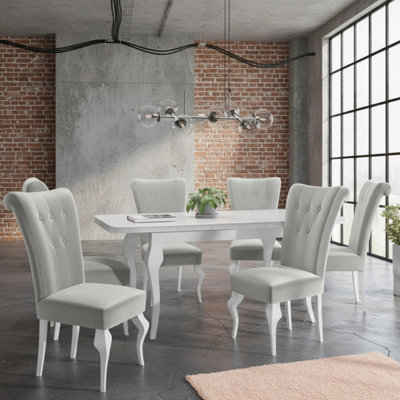 Extendable Dining Table and 6 Chairs Wood MDF HDF Chipboard Lara 140 to ...