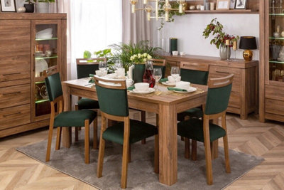 Extendable Dining Table Dining Room Set Oak Finish 4 Green Velvet ...