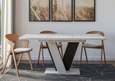 Extendable Dining Table Grey Black Kitchen 120 160cm Modern V Leg Marble Vera