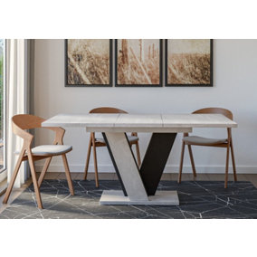 Extendable Dining Table Grey Black Kitchen 120-160cm Modern V Leg Marble Vera