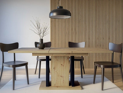 Extendable Dining Table Oak Finish Extending 140-180cm Black Pillar Frame 6 8 10 Seater WREN