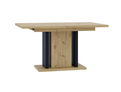 Extendable Dining Table Oak Finish Extending 140-180cm Black Pillar Frame 6 8 10 Seater WREN