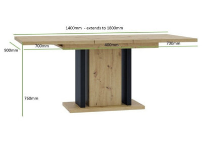 Extendable Dining Table Oak Finish Extending 140-180cm Black Pillar Frame 6 8 10 Seater WREN