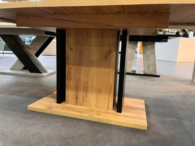 Extendable Dining Table Oak Finish Extending 140-180cm Black Pillar Frame 6 8 10 Seater WREN