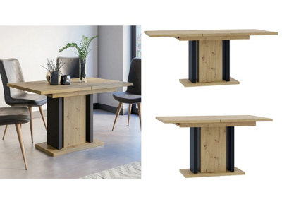 Extendable Dining Table Oak Finish Extending 140-180cm Black Pillar Leg Frame 6 8 10 Seats FORD