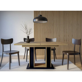 Extendable Dining Table Oak Finish Extending 140-180cm Black Pillar Leg Frame 6 8 10 Seats FORD