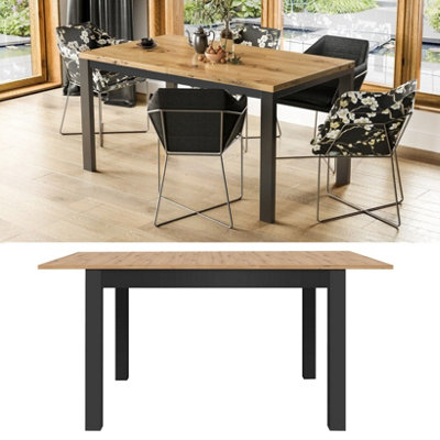 Extendable Dining Table Rectangular 120 - 160cm Black Oak Effect w/ Insert Ramen