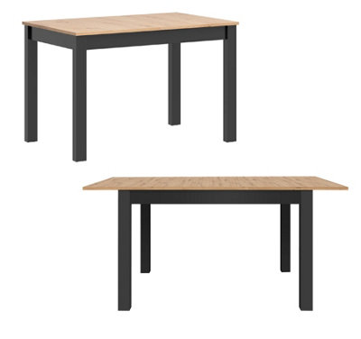 Extendable Dining Table Rectangular 120 - 160cm Black Oak Effect w/ Insert Ramen