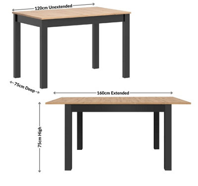 Extendable Dining Table Rectangular 120 - 160cm Black Oak Effect w/ Insert Ramen