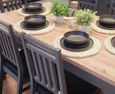 Extendable Dining Table Rectangular 120 - 160cm Black Oak Effect w/ Insert Ramen